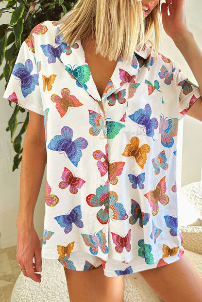 Mehrfarbiges Pyjama-Set mit kurzärmligem Hemd und Schmetterlingsmuster