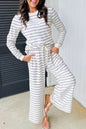 Sail Blue Striped Long Sleeve Top Drawstring Wide Leg Pants 2pcs Outfit