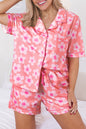 Rosa Pyjama-Set mit kurzärmligem Hemd und Blumenmuster