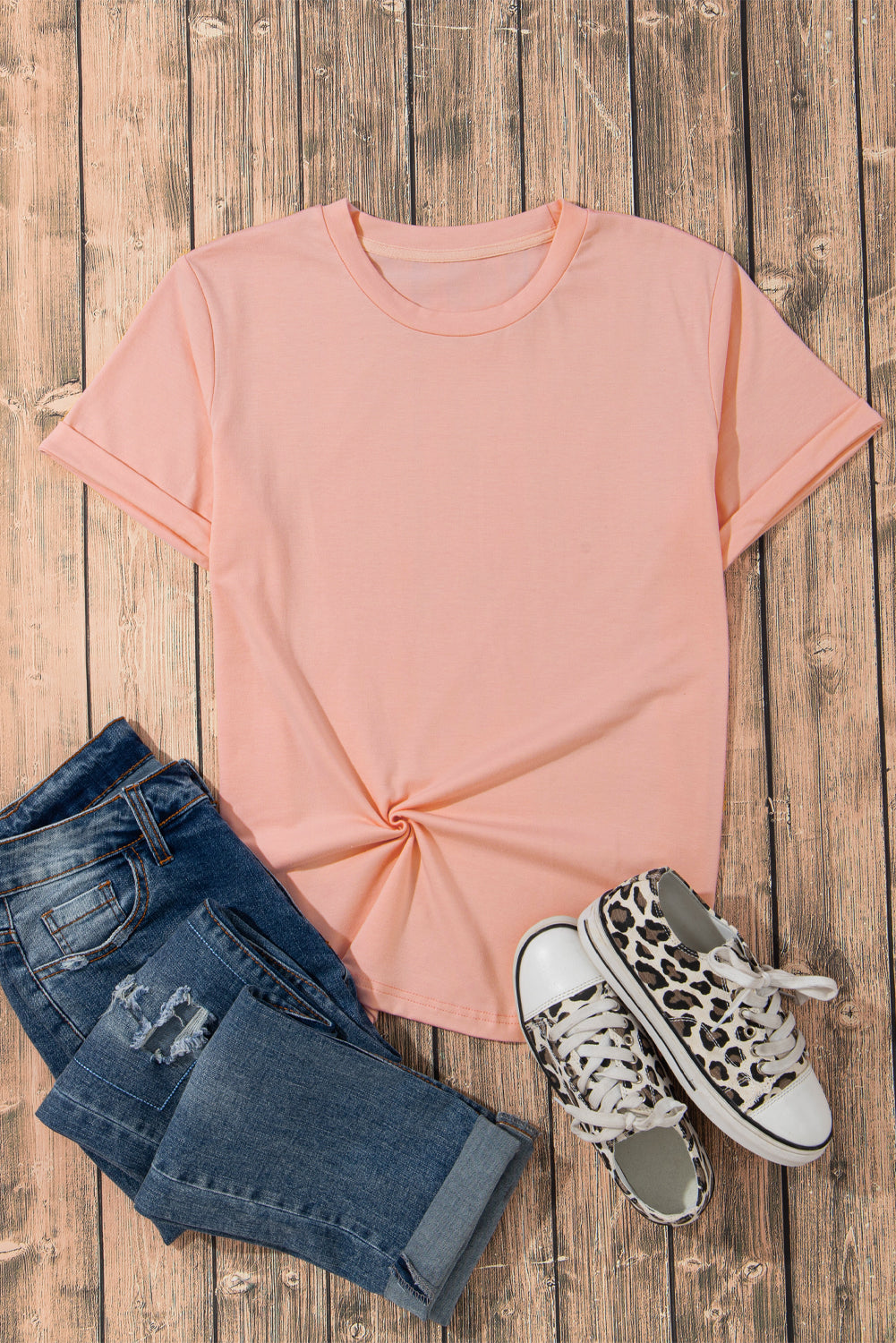Lässiges, schlichtes Rundhals-T-Shirt in Rosa