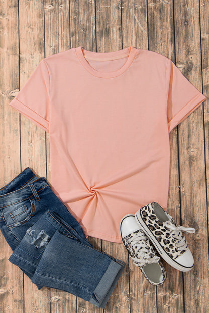 Lässiges, schlichtes Rundhals-T-Shirt in Rosa