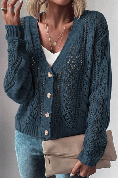Real Teal Offener Strickpullover mit überschnittenen Schultern