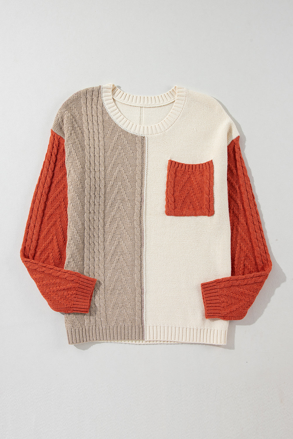 Pullover mit überschnittener Schulter und aufgesetzter Tasche in Colorblock-Optik in Gold Flame