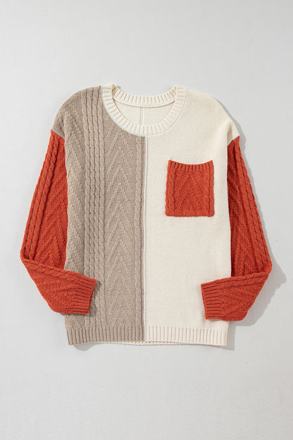 Pullover mit überschnittener Schulter und aufgesetzter Tasche in Colorblock-Optik in Gold Flame