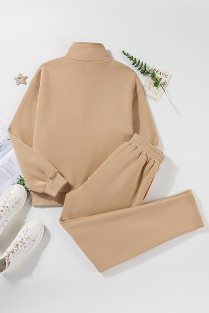 Parchment Solid Set aus Sweatshirt mit halben Knöpfen und Jogginghose mit hoher Taille