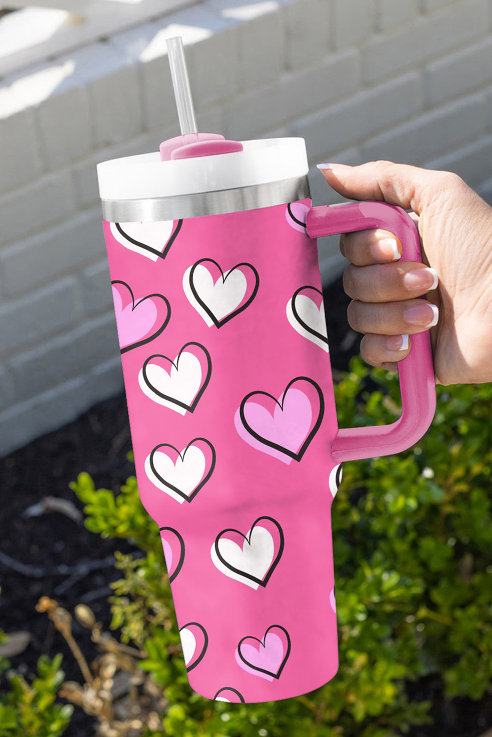Thermosbecher mit Henkel und Herzmotiv in Rosenrot, 1,2 l