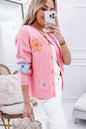 Niedliche Strickjacke mit Blumenmuster in Rosa