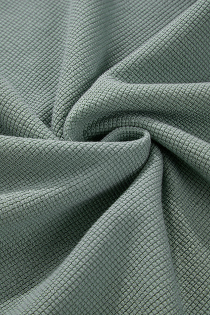 Clearly Aqua – Waffelstrick-Oberteil mit überschnittener Schulter und V-Ausschnitt
