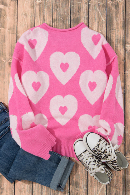 Bonbon Pullover mit Perlen und Herz-Ausschnitt und überschnittener Schulter
