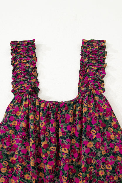Rose Boho Frilled Straps Floral Tank Top