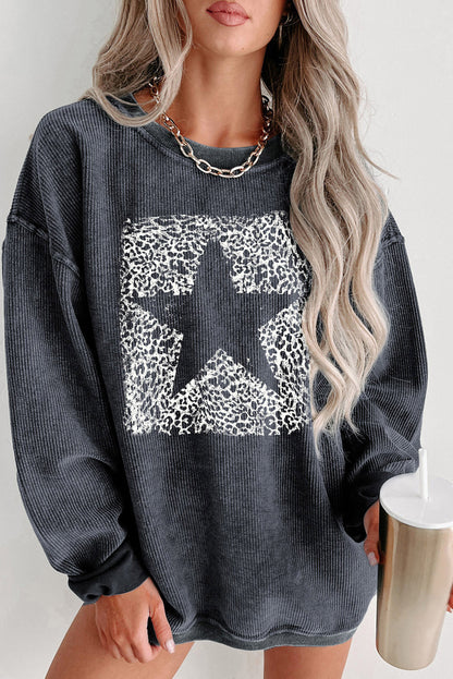 Graues Sweatshirt mit Kordelzug und Leoparden-Stern-Grafik