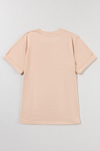Khakifarbenes, lässiges T-Shirt mit Rundhalsausschnitt