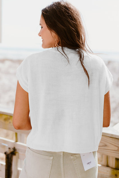 Weiße, mehrfarbige, kurzärmlige Pullover mit Häkelblumenmuster