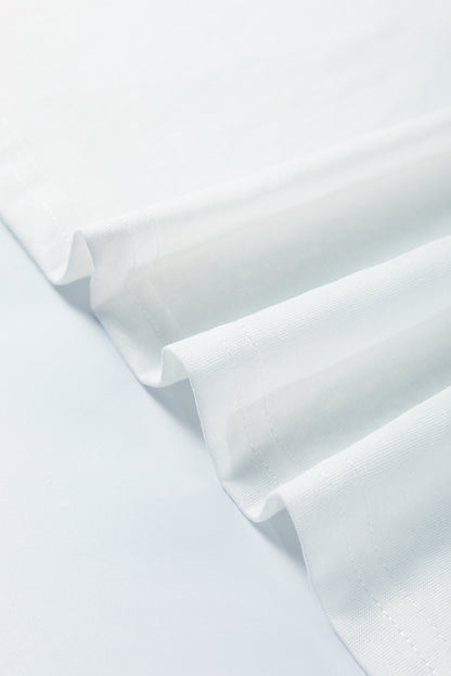 Weißes Top mit Rundhalsausschnitt und Patchwork-Ärmeln im Tropenblatt-Print