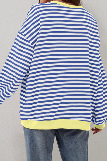 Übergroßes Pullover-Sweatshirt mit Kontrastbesatz und blauen Streifen