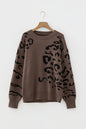 Camel Asymmetric Leopard Print Detail Drop Shoulder Sweater