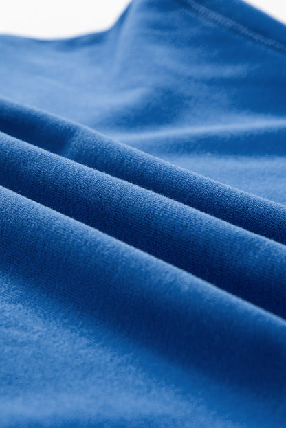 Blaues Sweatshirt mit Farbblock-Muster und Puffärmeln