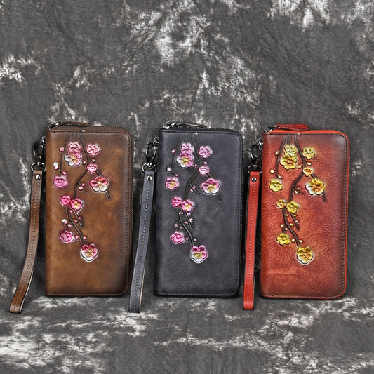 Geprägtes Leder, mehrere Kartenfächer, Geldbörse, erste Schicht, Rindsleder, Damenhandtasche