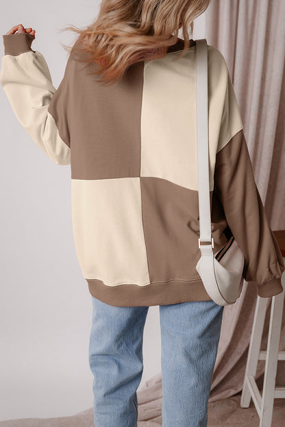 Parchment – Henley-Sweatshirt mit Farbblockdesign und hohem Bund in Übergröße