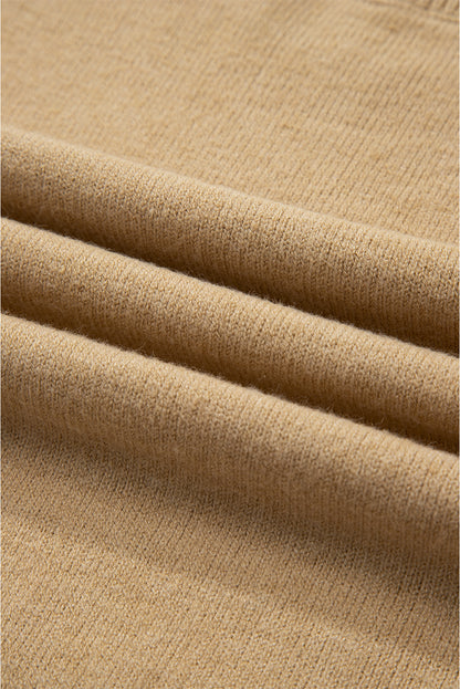 Tan Leopard Bow Decor Split Cuff Contrast Trim Sweater