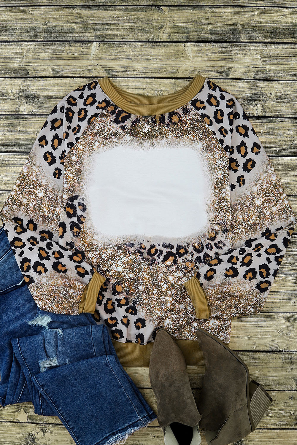 Gebleichtes Langarm-Top mit Leopardenmuster