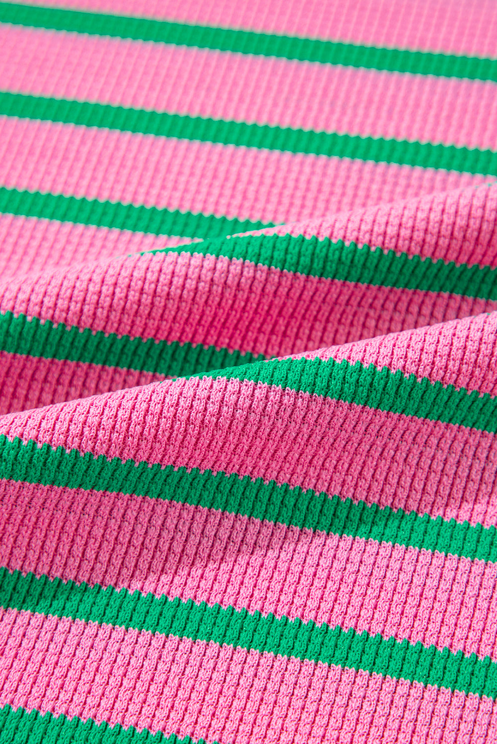 Rosa gestreiftes Rundhals-Sweatshirt mit Waffelstrick in Übergröße