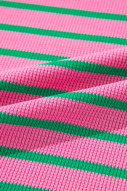 Rosa gestreiftes Rundhals-Sweatshirt mit Waffelstrick in Übergröße