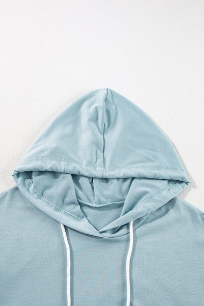 Iceland Blue Solid Tunika-Hoodie mit Rüschensaum und lockerer Passform