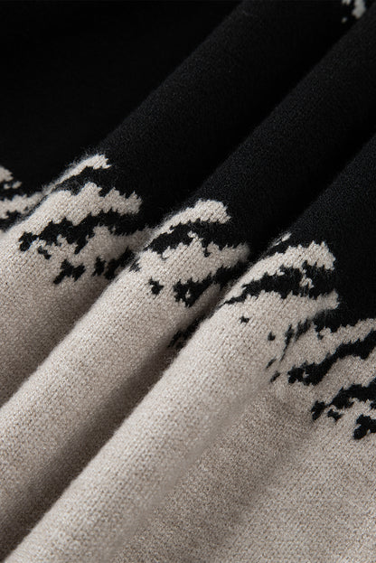 Black Stylish Color Block Pattern Drop Shoulder Sweater