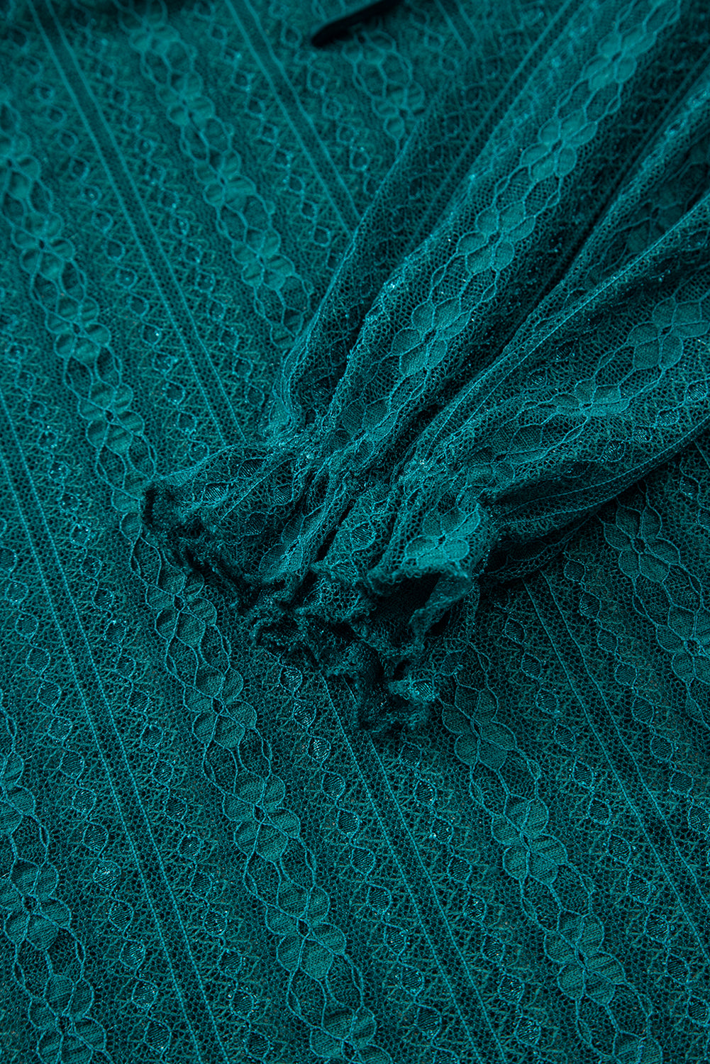 Evergreen Sheer Lace Balloon Sleeve Babydoll Blouse