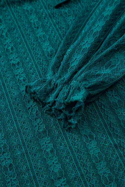 Evergreen Sheer Lace Balloon Sleeve Babydoll Blouse