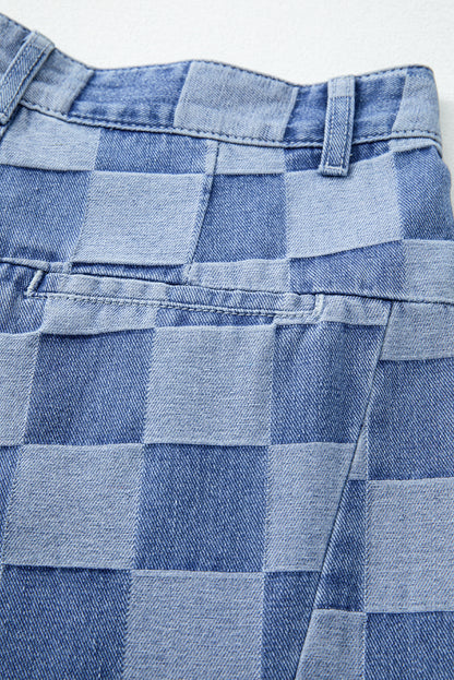 Abendblaue Jeans mit weitem Bein und Karomuster