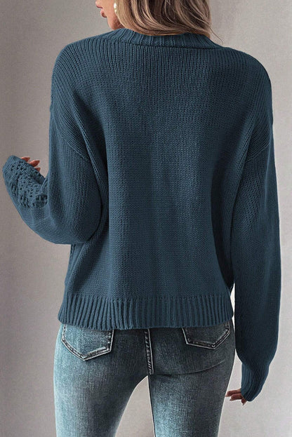 Real Teal Offener Strickpullover mit überschnittenen Schultern
