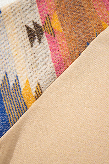 Helles französisches beiges Azteken-Patchwork-Raglan-Pullover-Sweatshirt