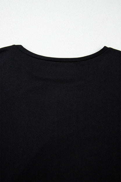 Black Sequin Contrast Long Sleeve Plus Size Top