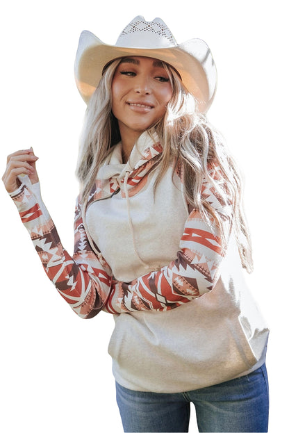 Patchwork-Hoodie mit Doppelkapuze im Western-Azteken-Print