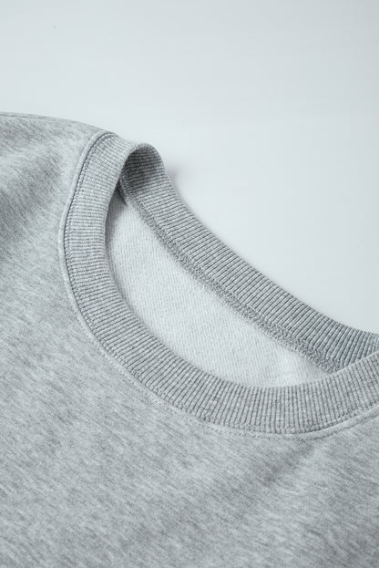 Hellgraues, einfarbiges, lockeres Fleece-Sweatshirt mit Rundhalsausschnitt