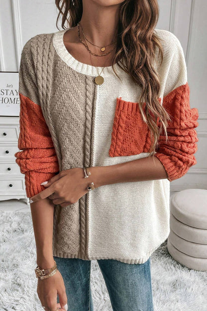 Pullover mit überschnittener Schulter und aufgesetzter Tasche in Colorblock-Optik in Gold Flame