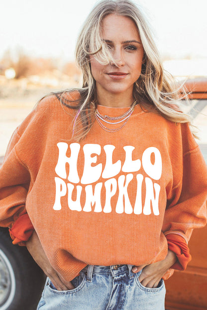 Oranges Sweatshirt mit „HELLO PUMPKIN“-Buchstabengrafik