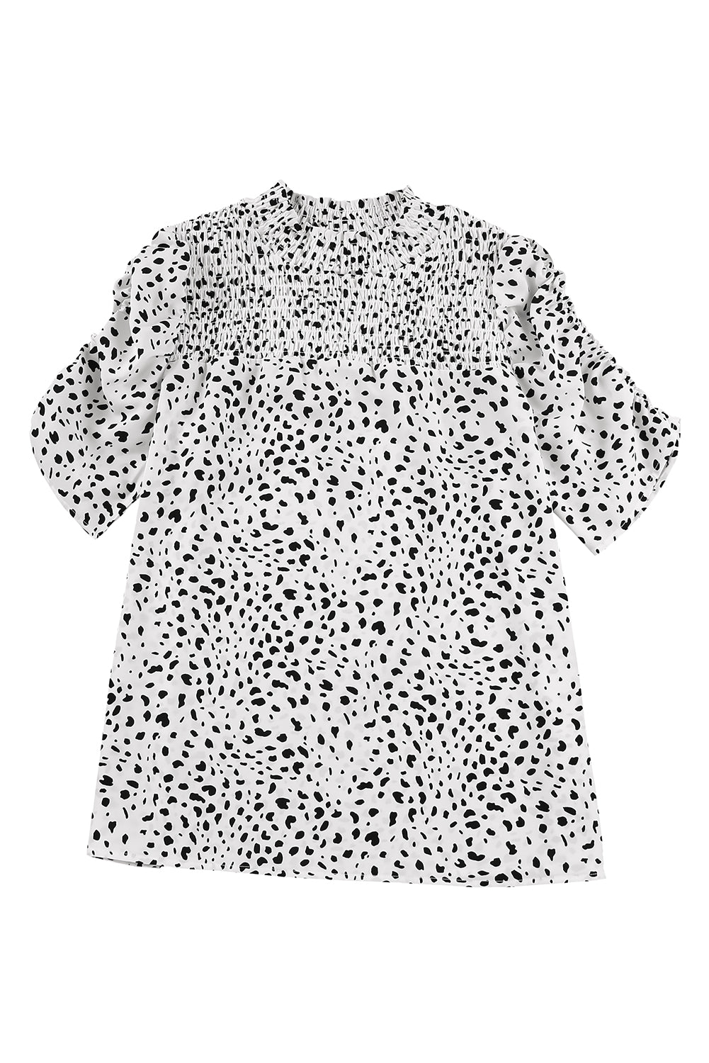 Bluse mit Leopardenmuster und Smok-Detail und Puffärmeln