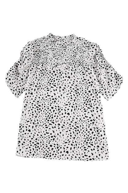 Bluse mit Leopardenmuster und Smok-Detail und Puffärmeln