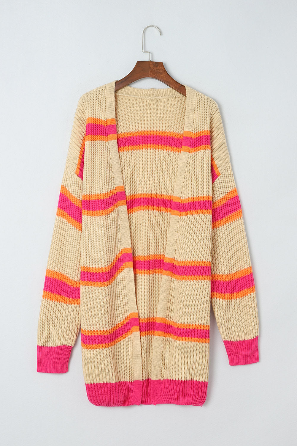 Gerippter, langer Cardigan mit Streifenmuster