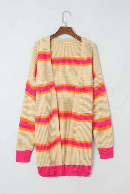 Gerippter, langer Cardigan mit Streifenmuster
