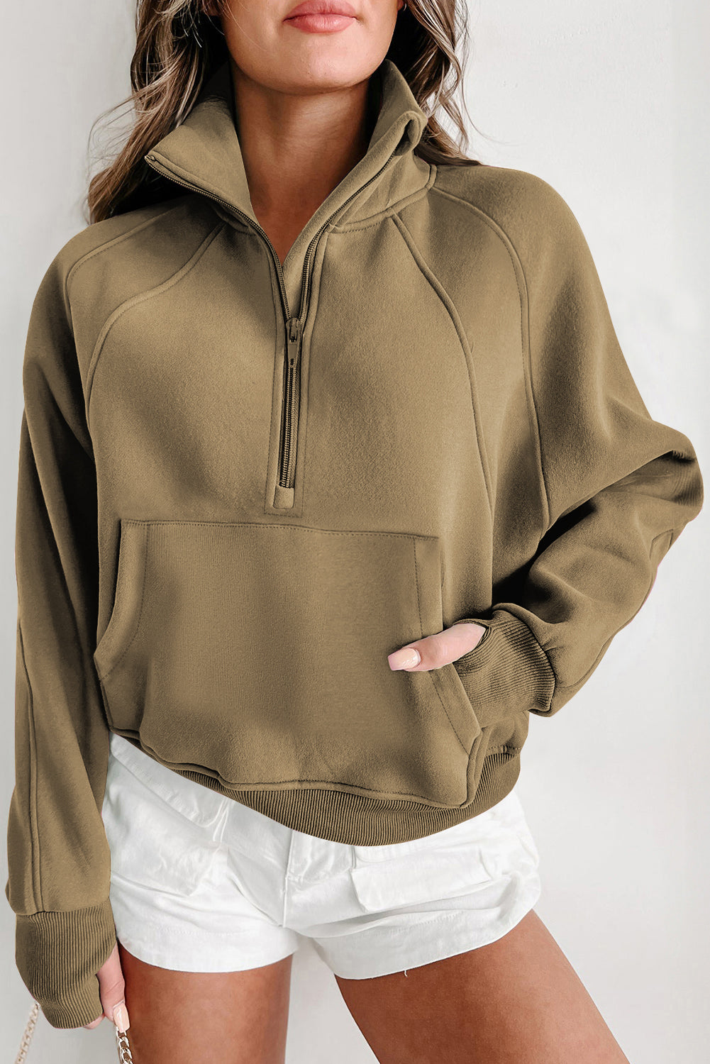 Elmwood – Sweatshirt mit Stehkragen und Reißverschluss und Daumenlöchern an den Ärmeln