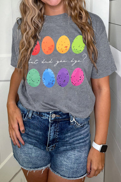 Graues T-Shirt mit Rundhalsausschnitt und Ostereier-Print