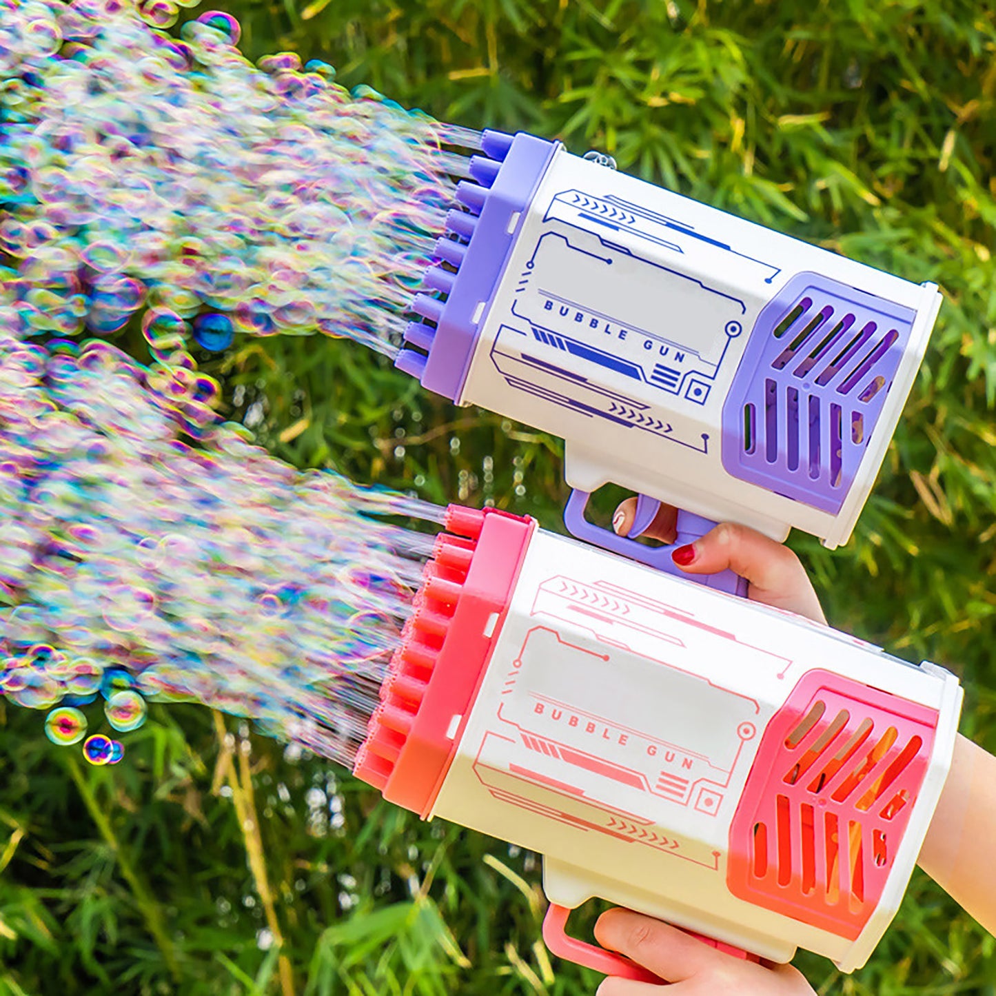 Seifenblasenpistole Rakete 69 Löcher Seifenblasen Maschine Gun Form Automatisches Gebläse mit Licht Spielzeug für Kinder Pomperos