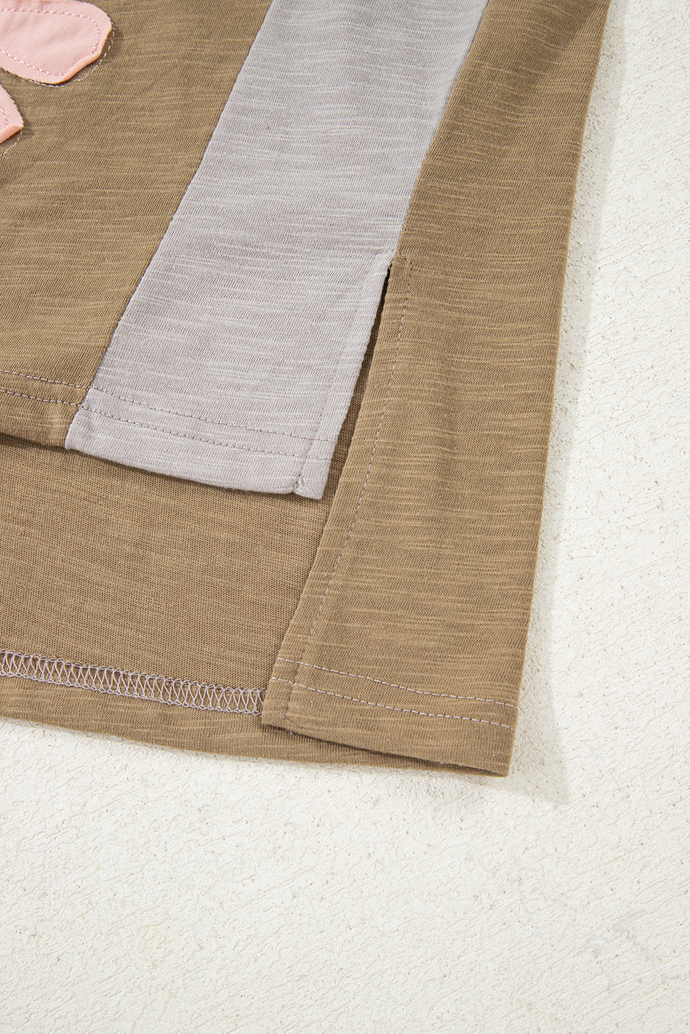 Green Flower Patched Exposed Seam Bracelet Sleeve Oversized T Shirt