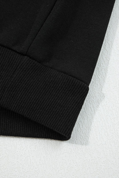 Black Varsity Stripe Detail Drop Shoulder Pullover Mini Skirt Set