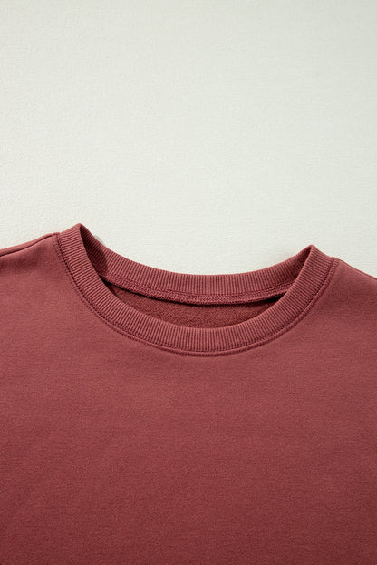 Mineralrotes zweifarbiges Patchwork-Pullover-Sweatshirt mit überschnittener Schulter