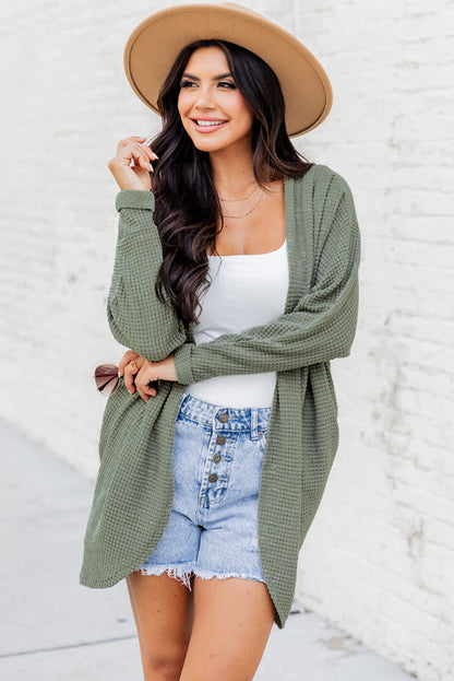 Laurel Green – Strickjacke mit offener Vorderseite und Waffelstrick